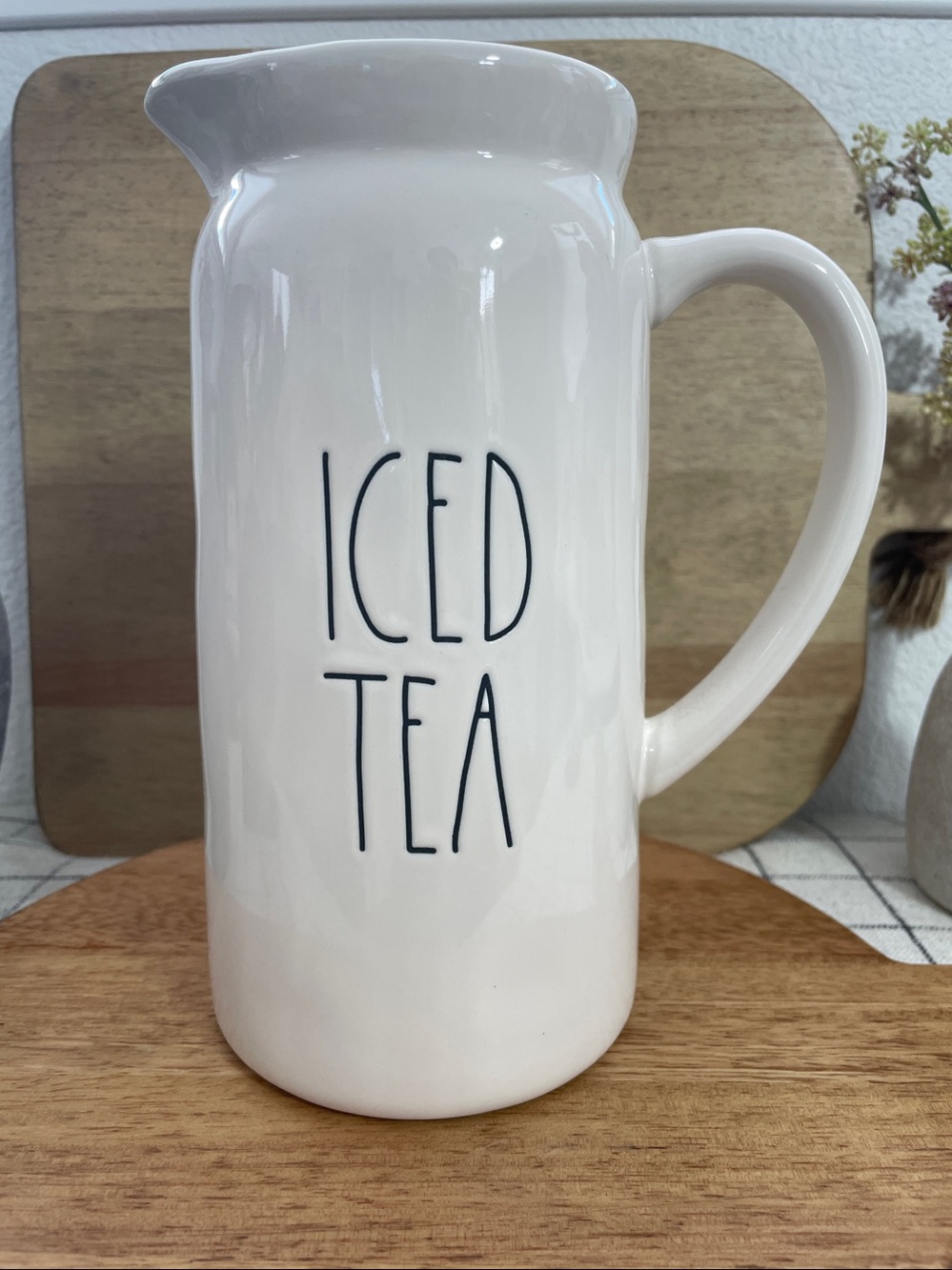 SALE! NEW RAE DUNN White 'ICED TEA' Ceramic Pitcher 9” Tall